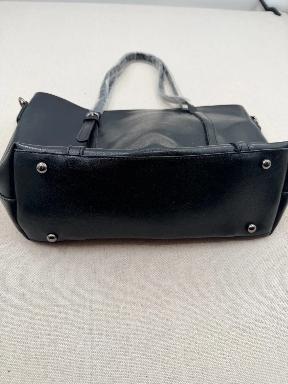 Everyday Black Leather Tote with Dual Top Handles